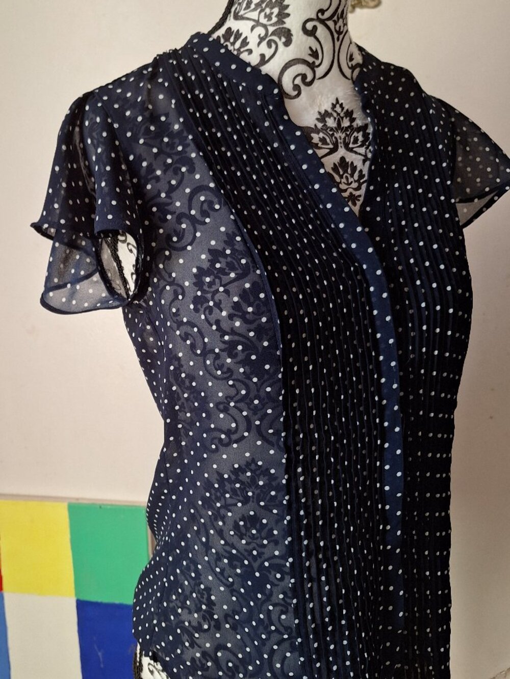 Women's Size 2 Polka Dot Blouse Dinner Date Office Baby Shower H&M Transparent